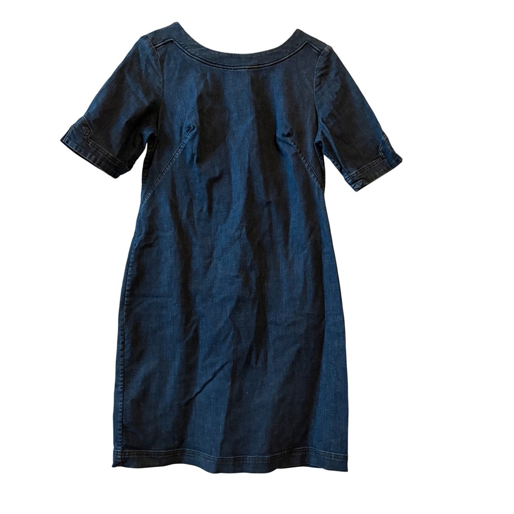 Boden Womens Dark Wash Denim Shift Dress Short Sleeve Exposed Back Zip Size 10R